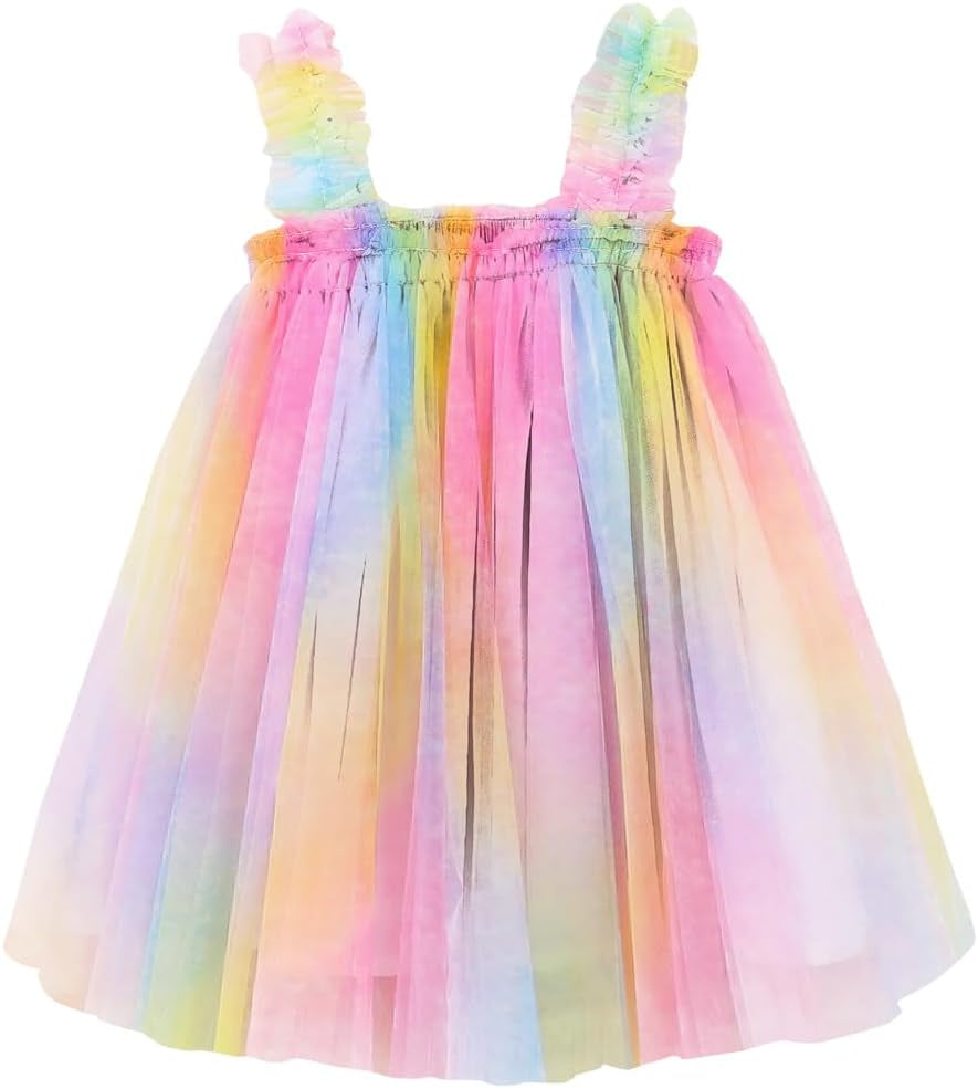 Layered Tulle Tutu Dress for Toddler Girls,Baby Girl Rainbow Tutu Princess Skirt Set with Flower Headband.