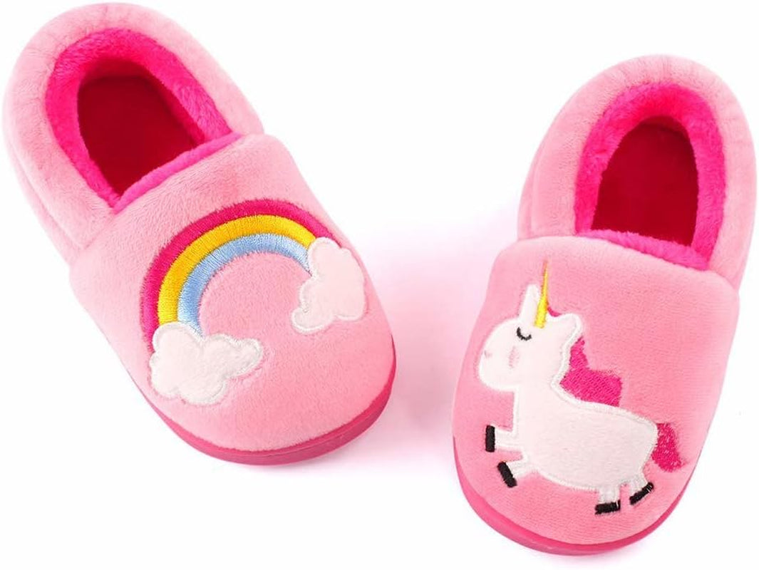 Girls Cute Cartoon Slippers with Memory Foam Kids Plush Warm Winter House Shoes