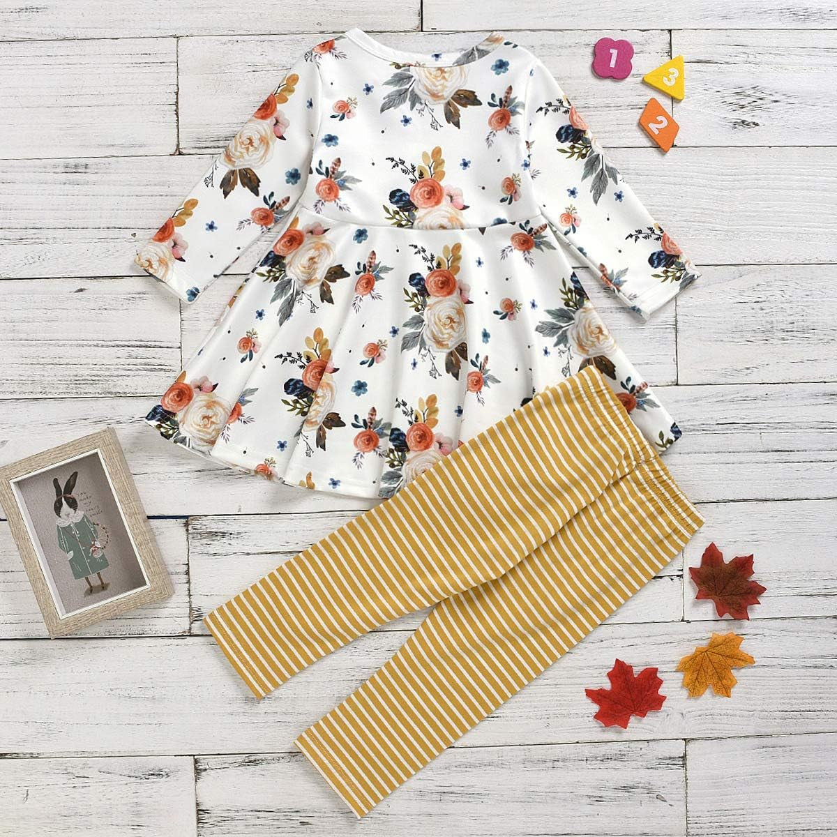 Toddler Baby Girls Fall Winter Floral Tunic Tops & Pants Set – Cute and Cozy Outfit for Autumn & Winter