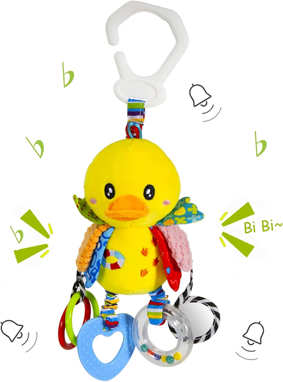 Baby Stroller Toy & Car Seat Toy with Teether - Hanging Rattle Plush Toy for Infants 3-12 Months, Clip-on Soft Baby Toy for Boys & Girls