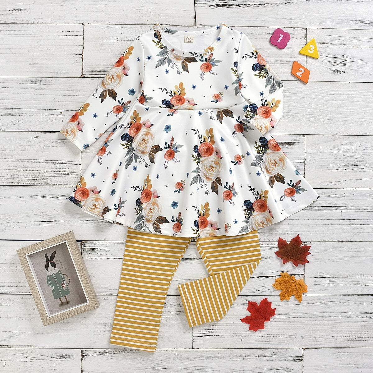 Toddler Baby Girls Fall Winter Floral Tunic Tops & Pants Set – Cute and Cozy Outfit for Autumn & Winter