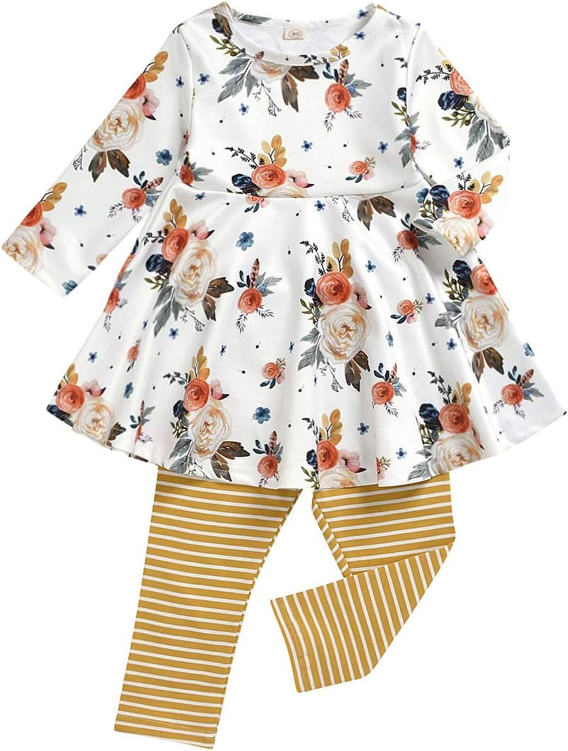 Toddler Baby Girls Fall Winter Floral Tunic Tops & Pants Set – Cute and Cozy Outfit for Autumn & Winter