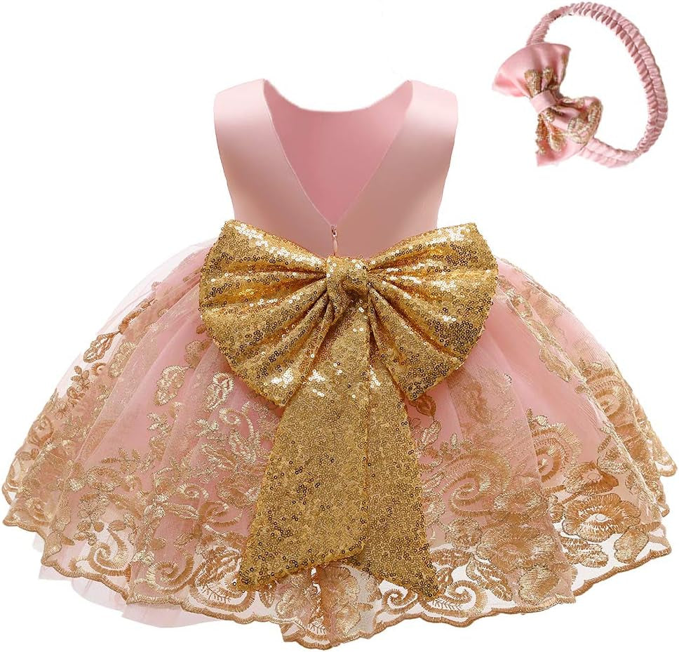 0-6 Years Baby Girls Pageant Lace Embroidery Dresses Toddler Formal Dress with Headwear