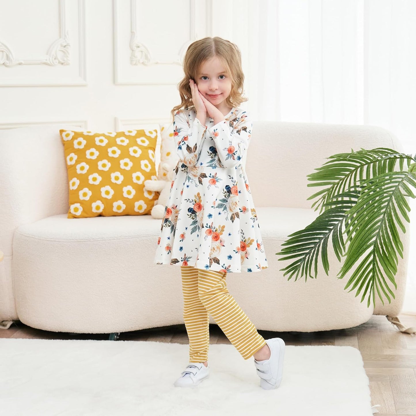 Toddler Baby Girls Fall Winter Floral Tunic Tops & Pants Set – Cute and Cozy Outfit for Autumn & Winter