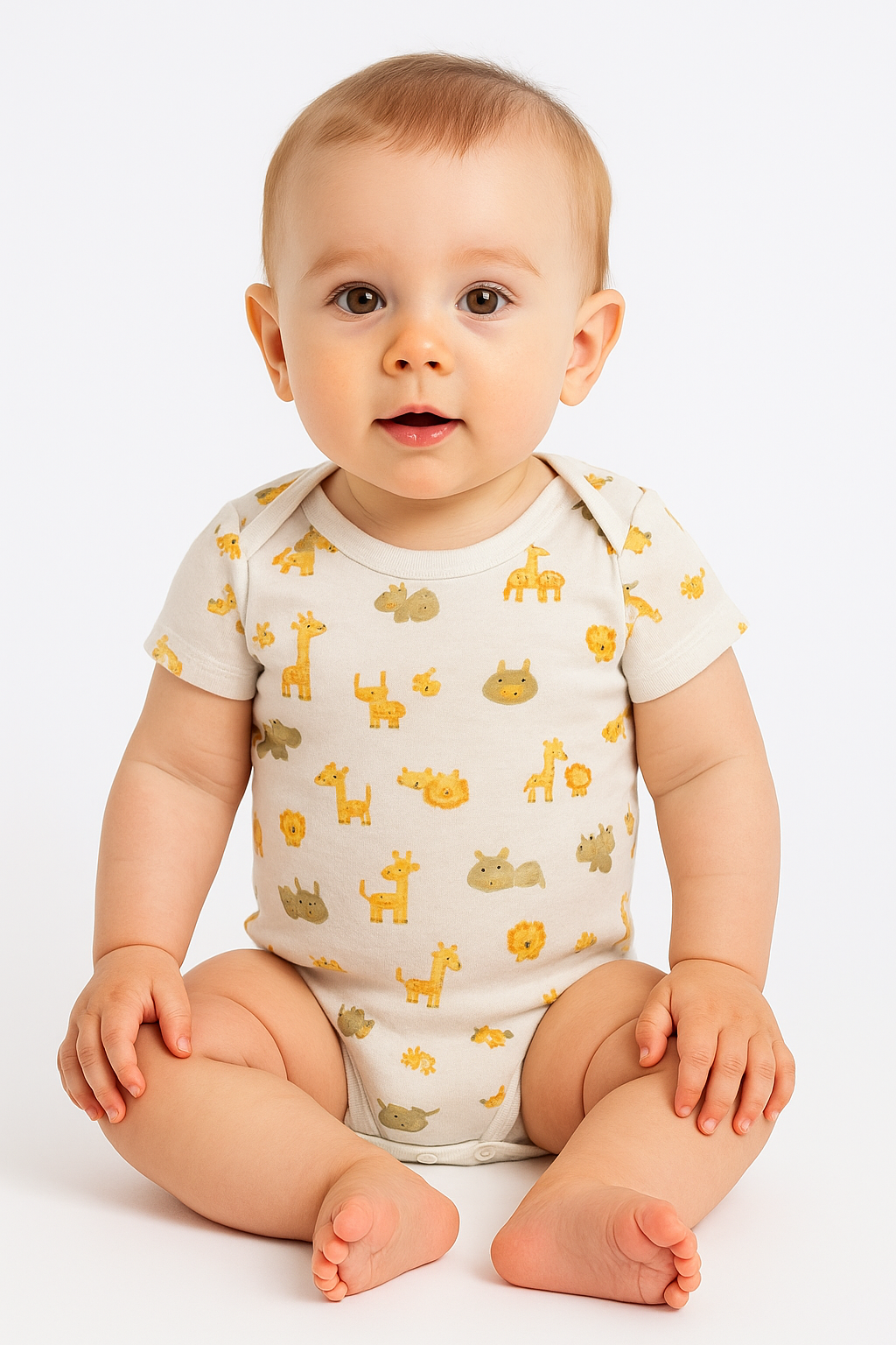 Baby Boy, Baby Girl, Unisex Short Sleeve Onezies Variety (Pack of 3) ( White, Yellow, Safari)