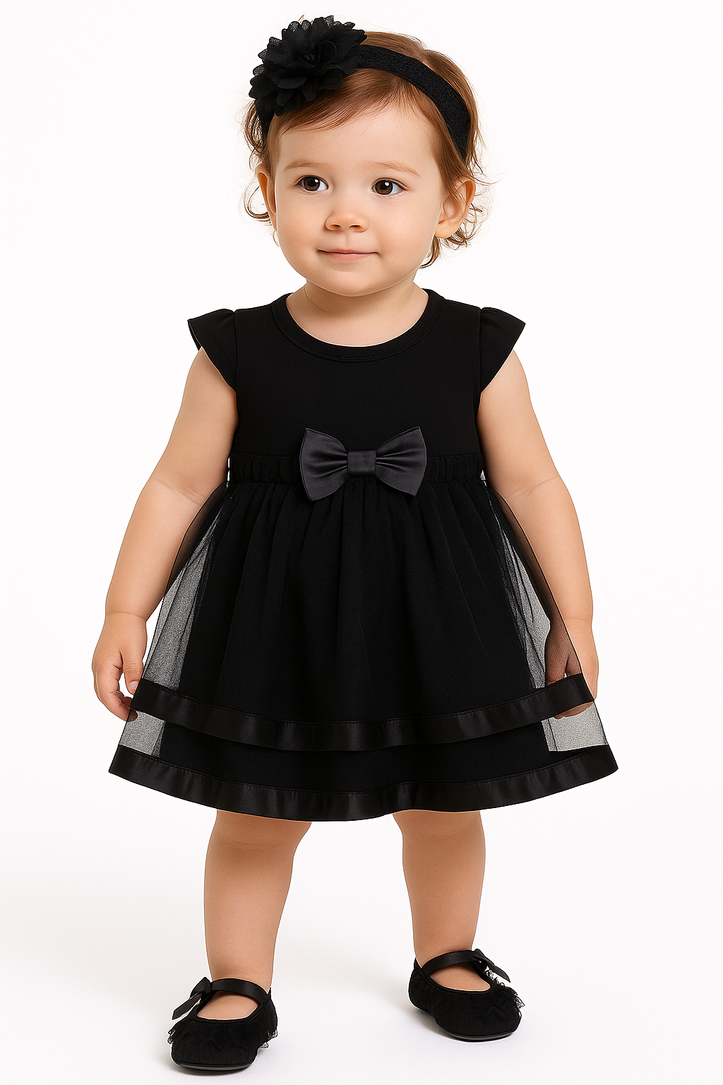 Baby Girls Black Dress Flowers Romper Sets Infant Tutu Bodysuit Party Outfits