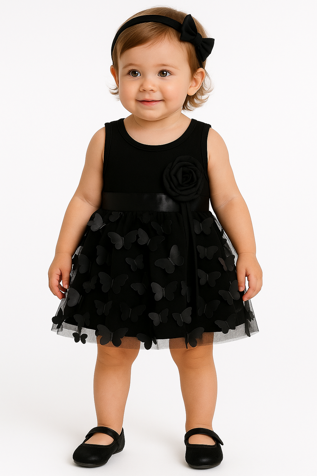 Baby Girls Butterfly Black Dress Sets Infant Tutu Bodysuit Party Outfits