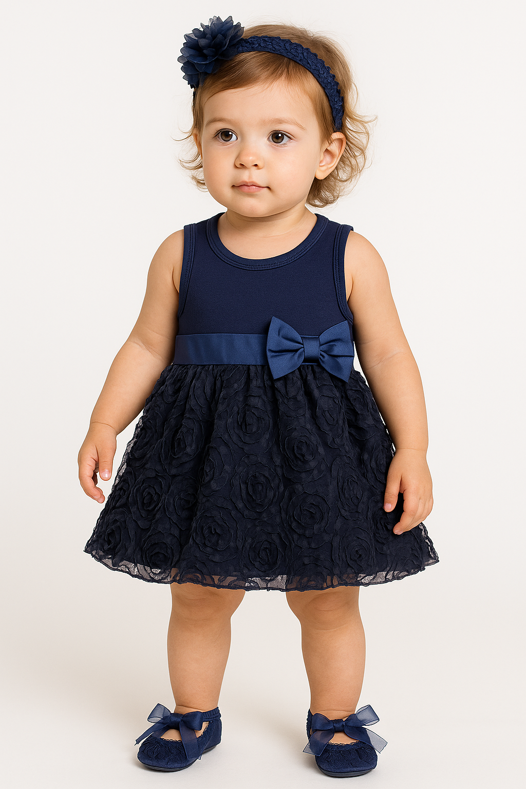 Baby Girls Floral Navy Blue Dress Sets Infant Tutu Bodysuit Party Outfits