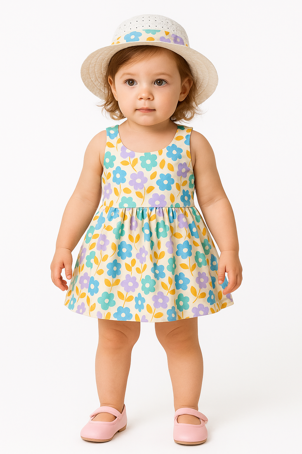 Purple Flower Bow Baby Girl Tutu Sleeveless Backless Princess Dress with Flower Bow Sundress and Matching Straw Hat Set