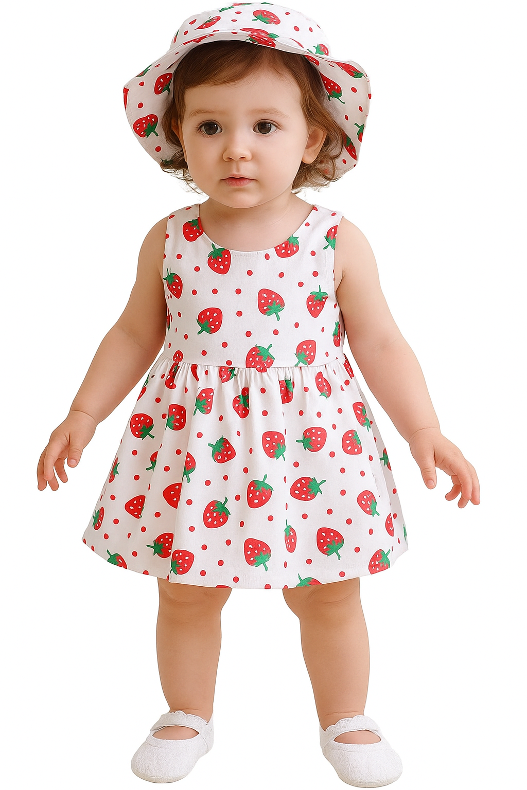Red Strawberry Baby Girl Tutu Sleeveless Backless Princess Dress with Flower Bow Sundress and Matching Straw Hat Set