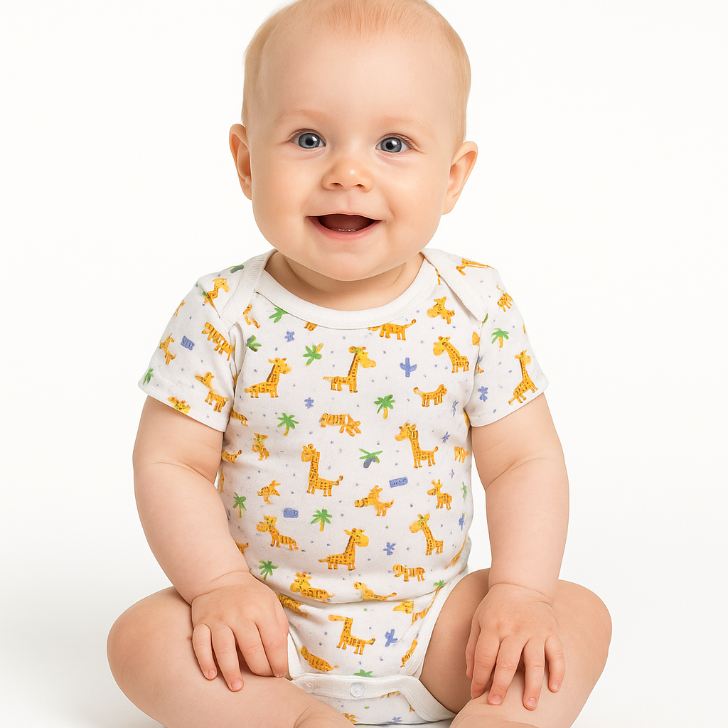 Short Sleeve One Piece 3 Pack ( White, Yellow & Girafee)