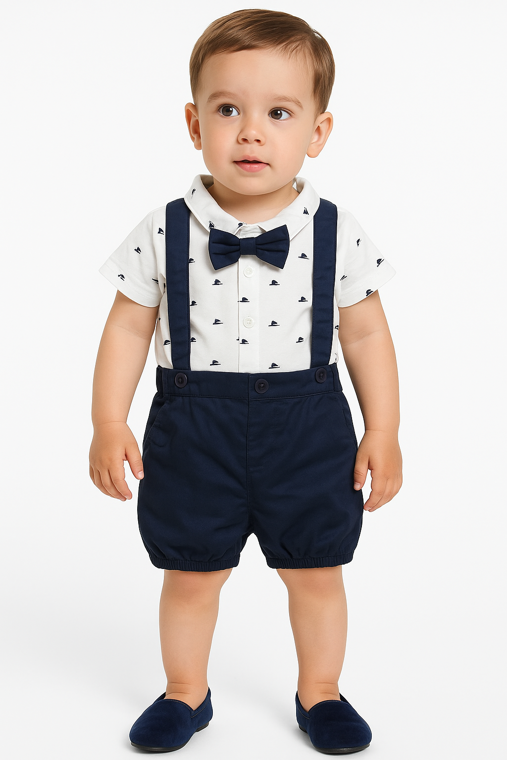 Toddler Boys Deep Blue Gentleman Outfit Suit Set – Formal Baby Boy Suit with Shirt, Pants & Bowtie