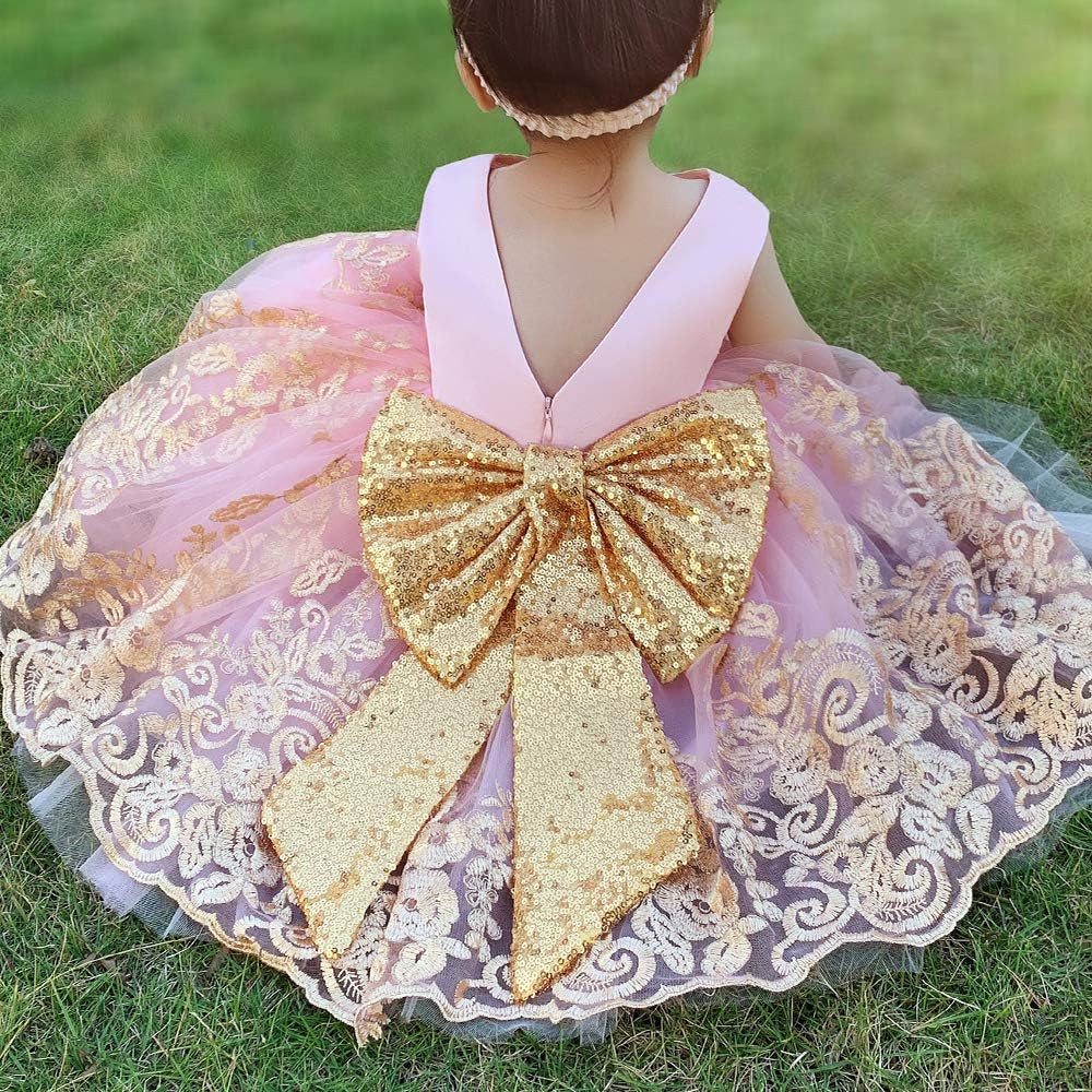 0-6 Years Baby Girls Pageant Lace Embroidery Dresses Toddler Formal Dress with Headwear