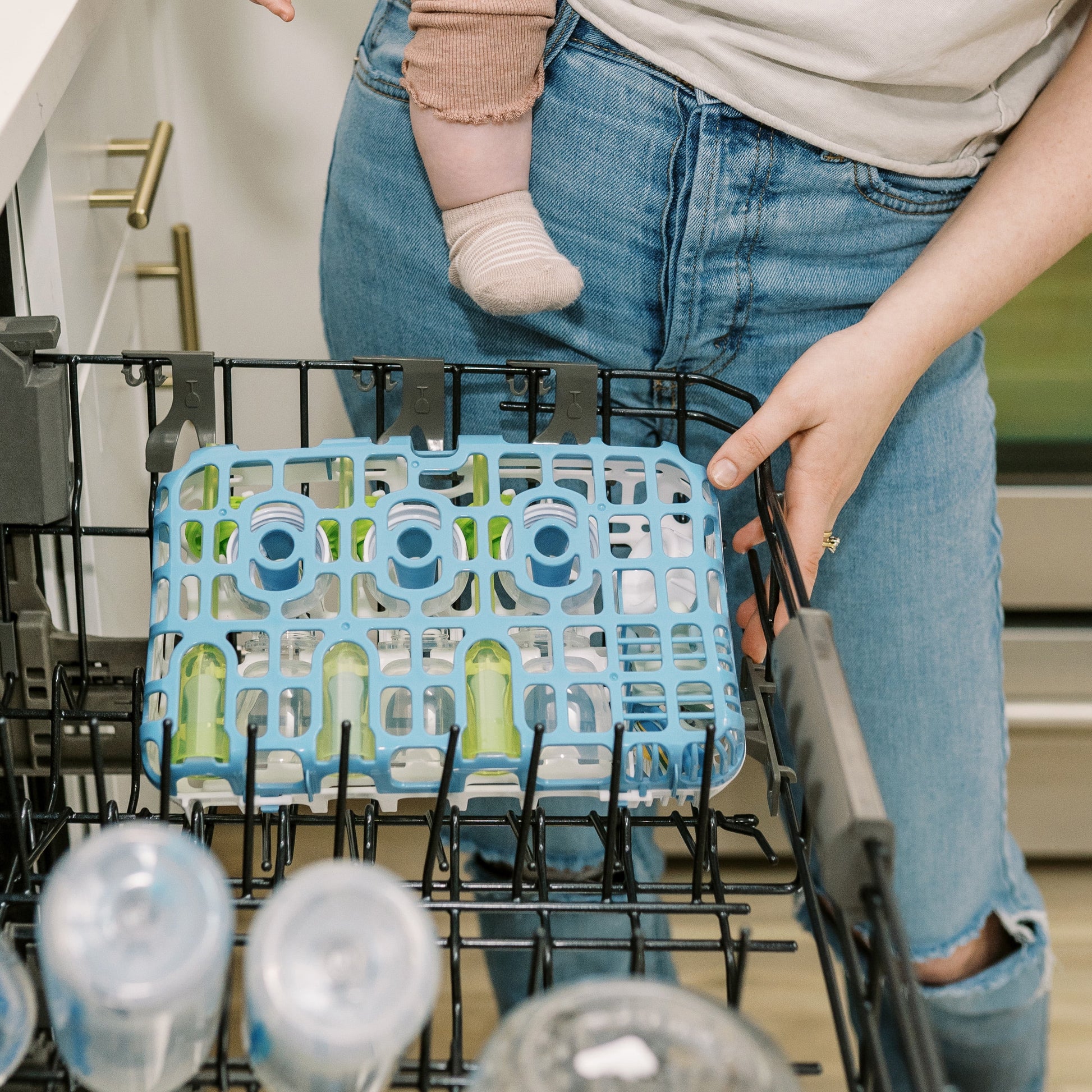Dishwasher Basket for Small Baby Bottle Parts, Pacifiers & Accessories, Blue, BPA Free