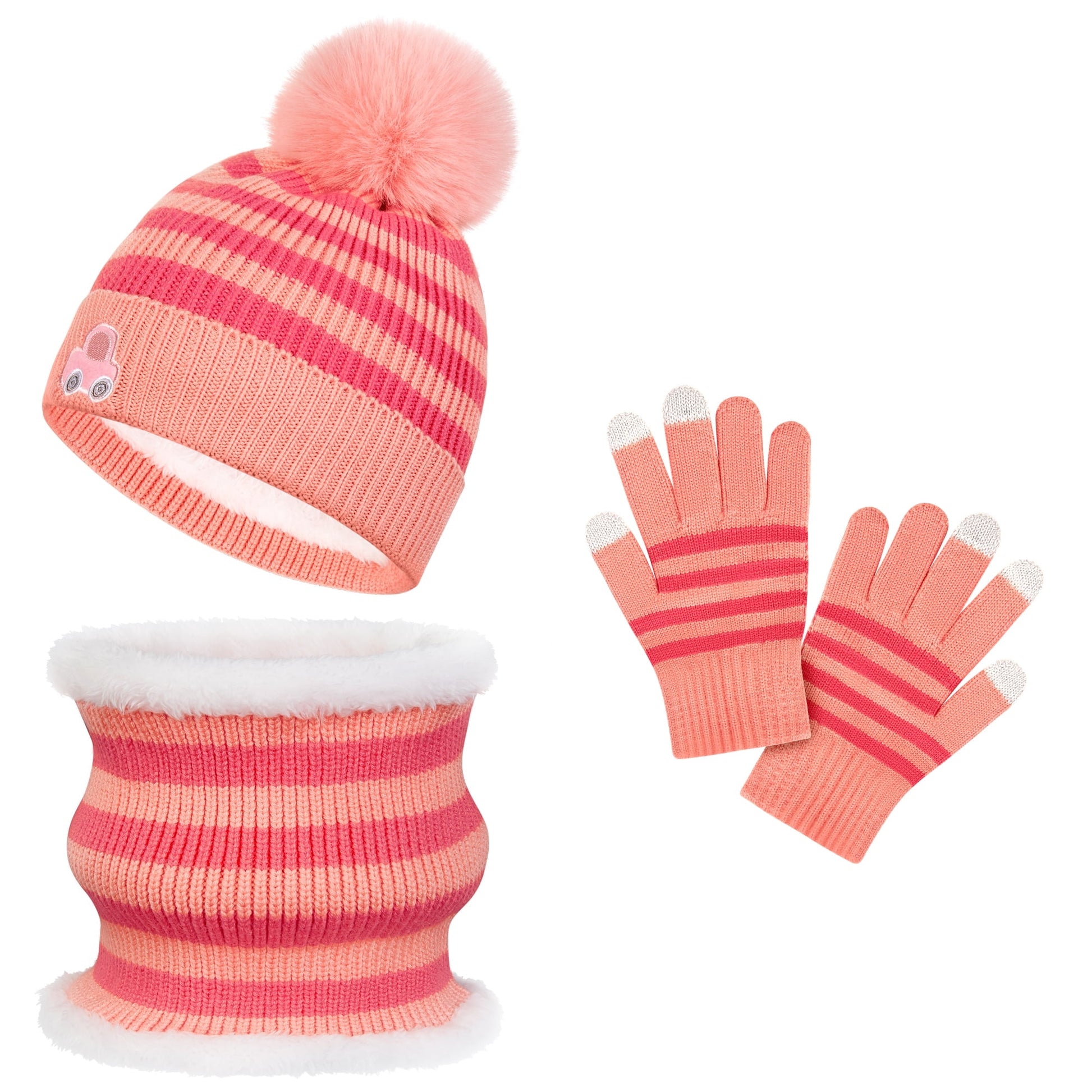 3 Pcs Winter Hat Scarf Gloves for Kids Thick Warm Knit Hat and Gloves Set with Fleece Lining for Kids 3-6 Years Old, Purple