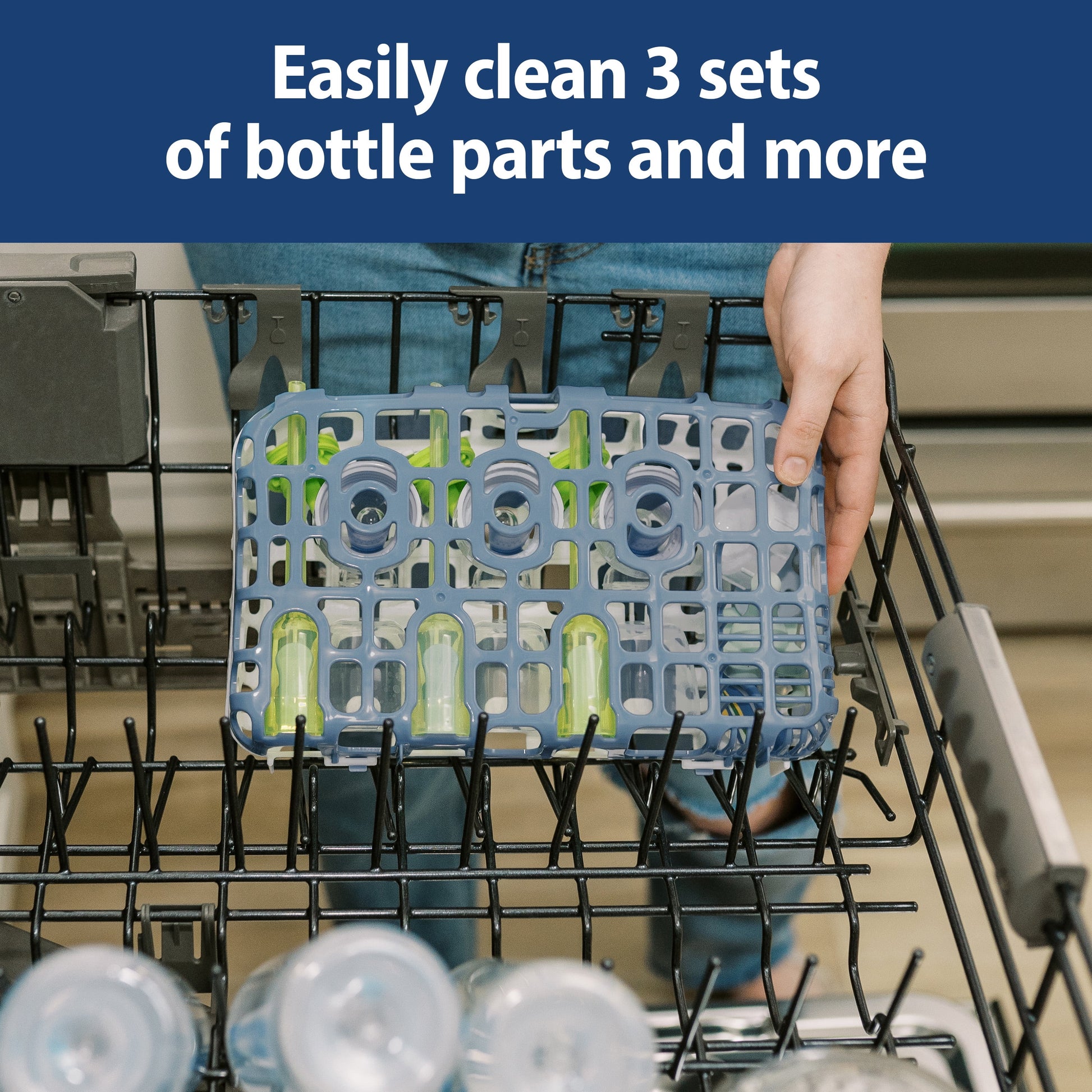 Dishwasher Basket for Small Baby Bottle Parts, Pacifiers & Accessories, Blue, BPA Free