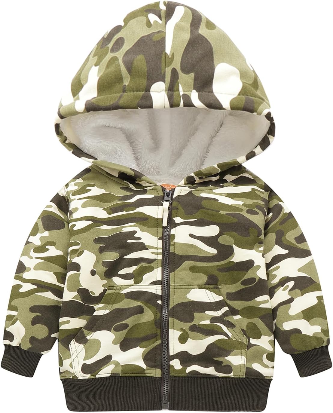 Boys Girls Full-Zip Hooded Sweatshirt, Fur Lined with Funny Pattern