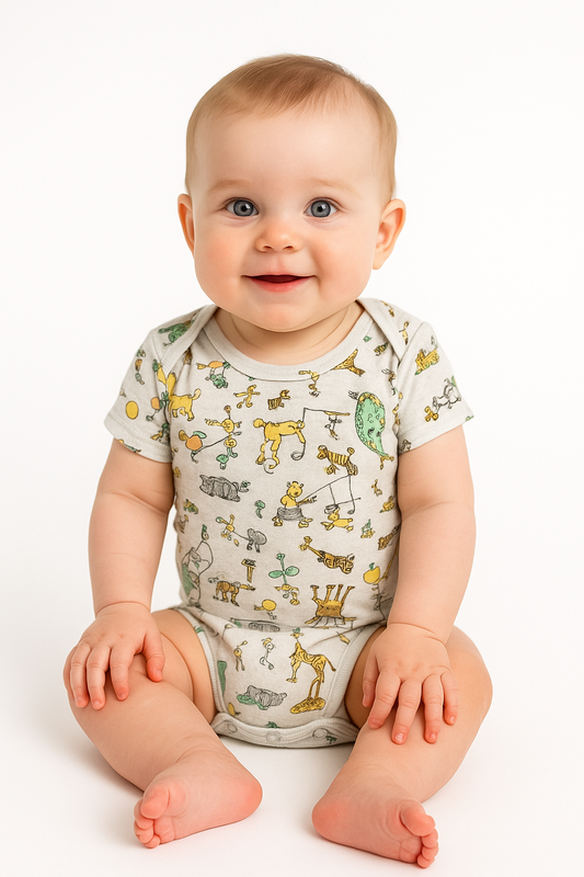 Baby Boy, Baby Girl, Unisex Short Sleeve Onezies Variety (Pack of 3) (White, Yellow, animal)