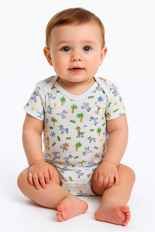 Baby Boy, Baby Girl, Unisex Short Sleeve Onezies Variety (Pack of 3) white, yellow, animal tree