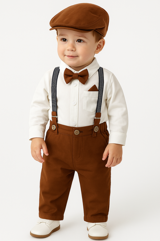Baby Boy Clothes White Infant Formal Outfit Set Cotton Fabric Shirt Bowtie Suspender Pants 0-24M