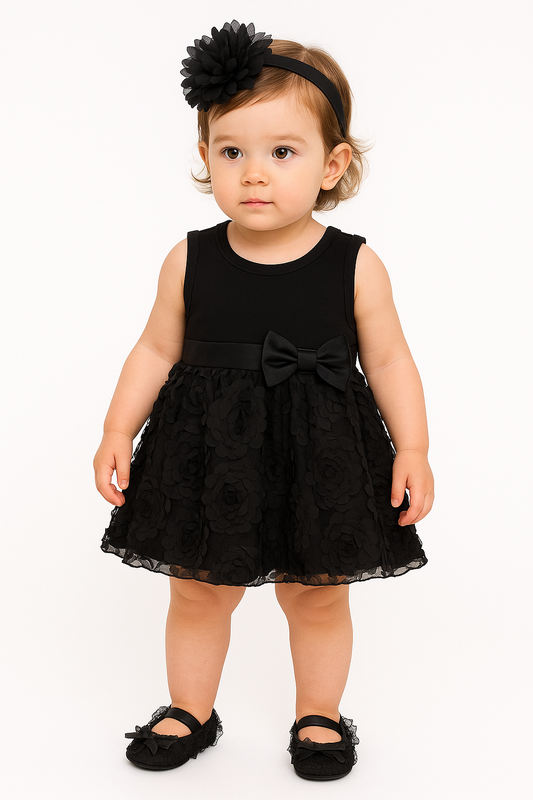 Baby Girls Black Floral Dress Sets Infant Tutu Bodysuit Party Outfits
