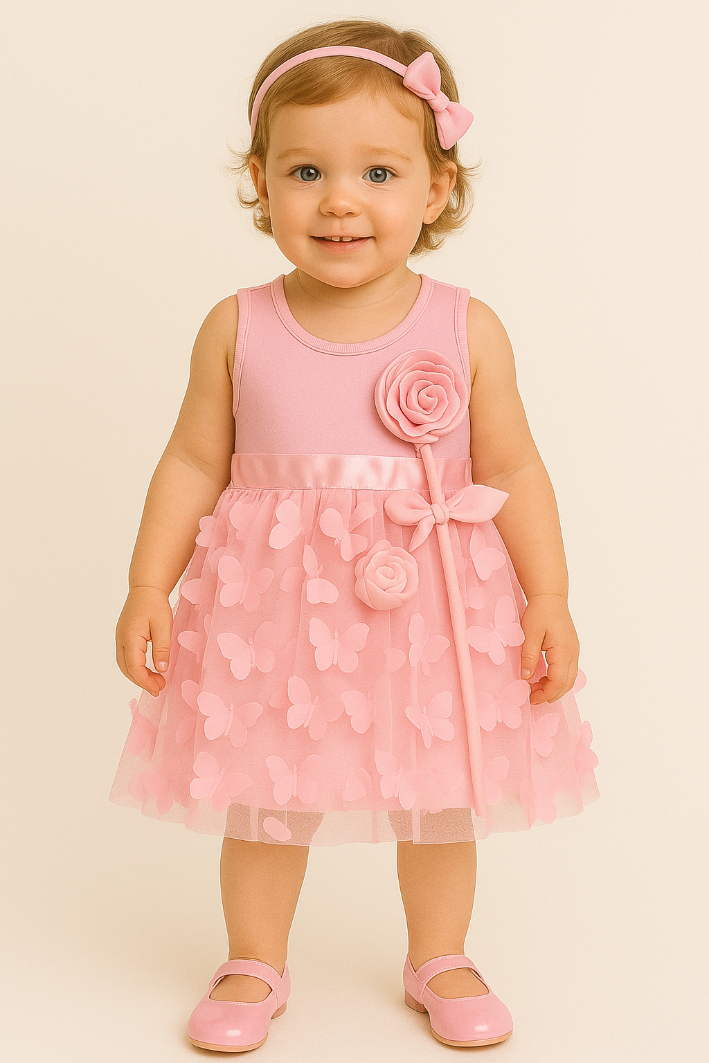 Baby Girls Butterfly Pink Dress Sets Infant Tutu Bodysuit Party Outfits
