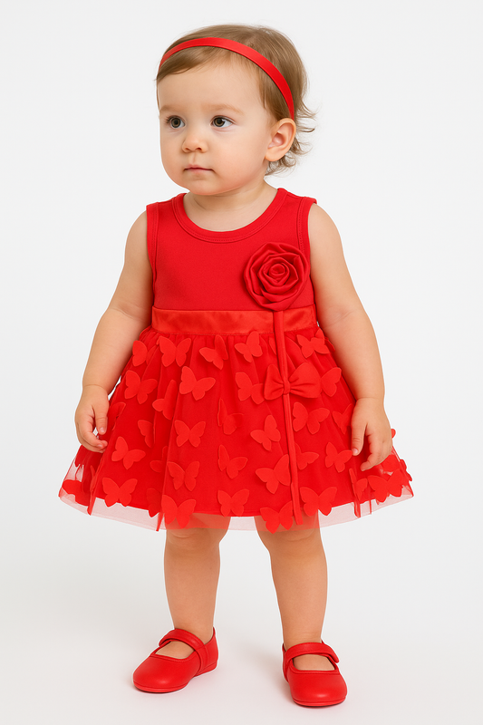 Baby Girls Butterfly Red Dress Sets Infant Tutu Bodysuit Party Outfits
