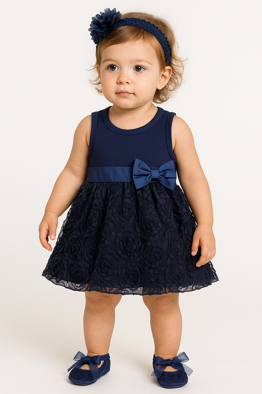 Baby Girls Floral Navy Blue Dress Sets Infant Tutu Bodysuit Party Outfits