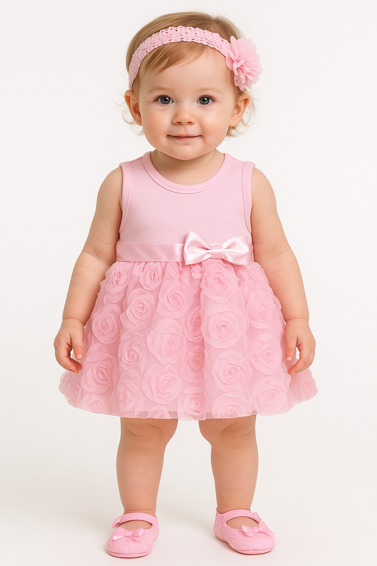 Baby Girls Pink Dress Flowers Romper Sets Infant Tutu Bodysuit Party Outfits