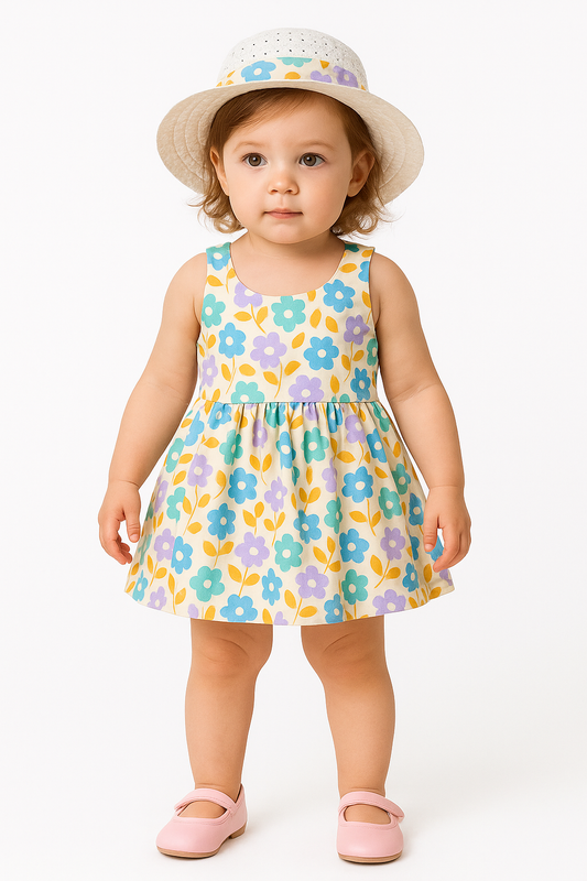 Purple Flower Bow Baby Girl Tutu Sleeveless Backless Princess Dress with Flower Bow Sundress and Matching Straw Hat Set
