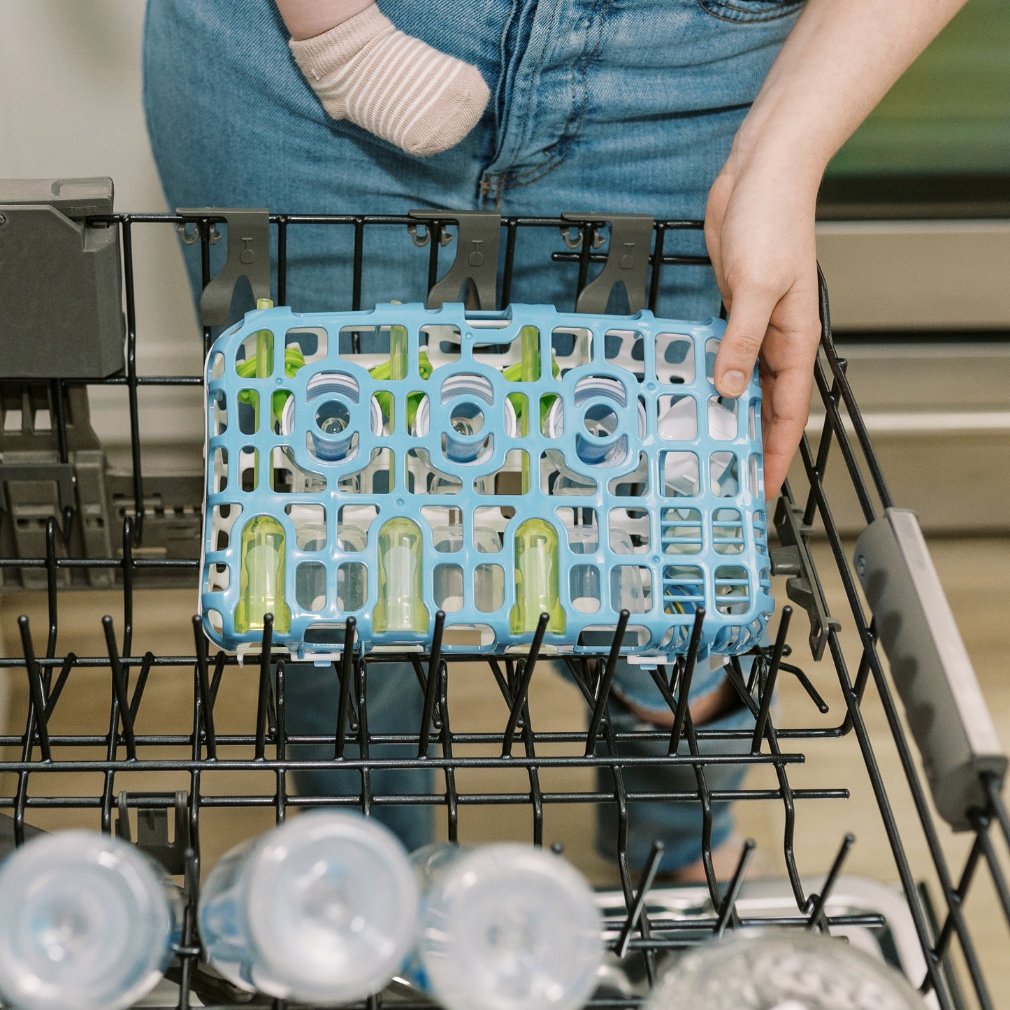 Dishwasher Basket for Small Baby Bottle Parts, Pacifiers & Accessories, Blue, BPA Free