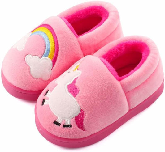 Girls Cute Cartoon Slippers with Memory Foam Kids Plush Warm Winter House Shoes