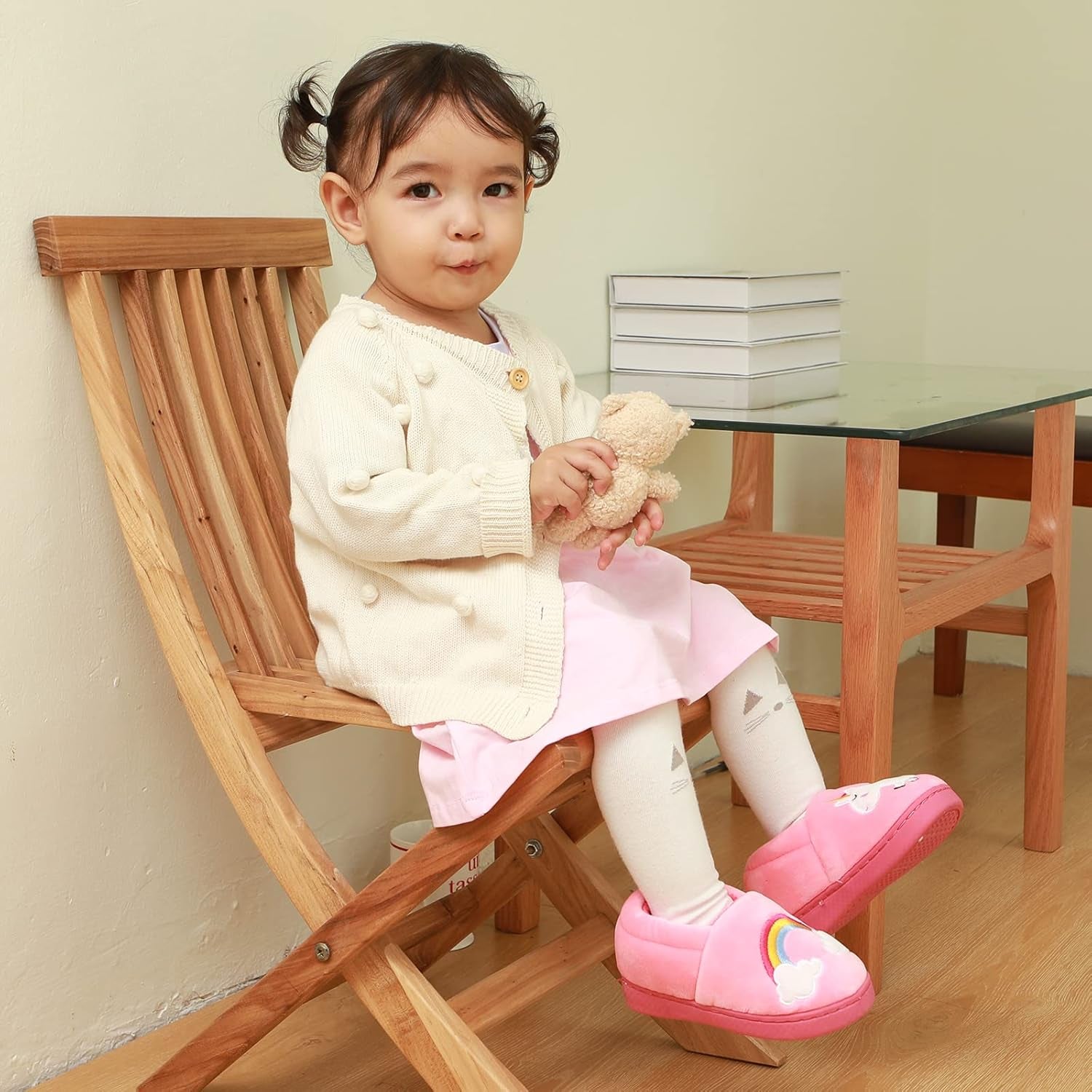Girls Cute Cartoon Slippers with Memory Foam Kids Plush Warm Winter House Shoes